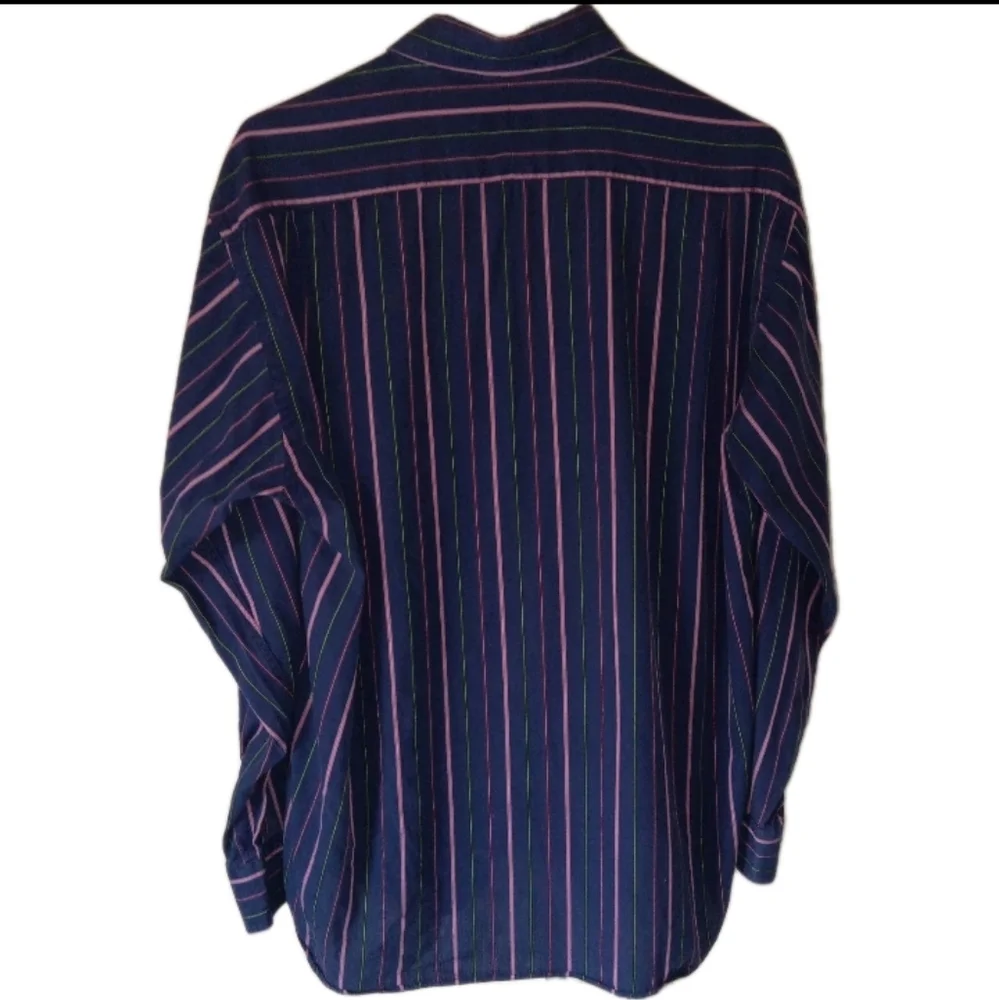 Burberry London Navy Striped Long Sleeve Shirt Mens Large - Picture 2 of 9